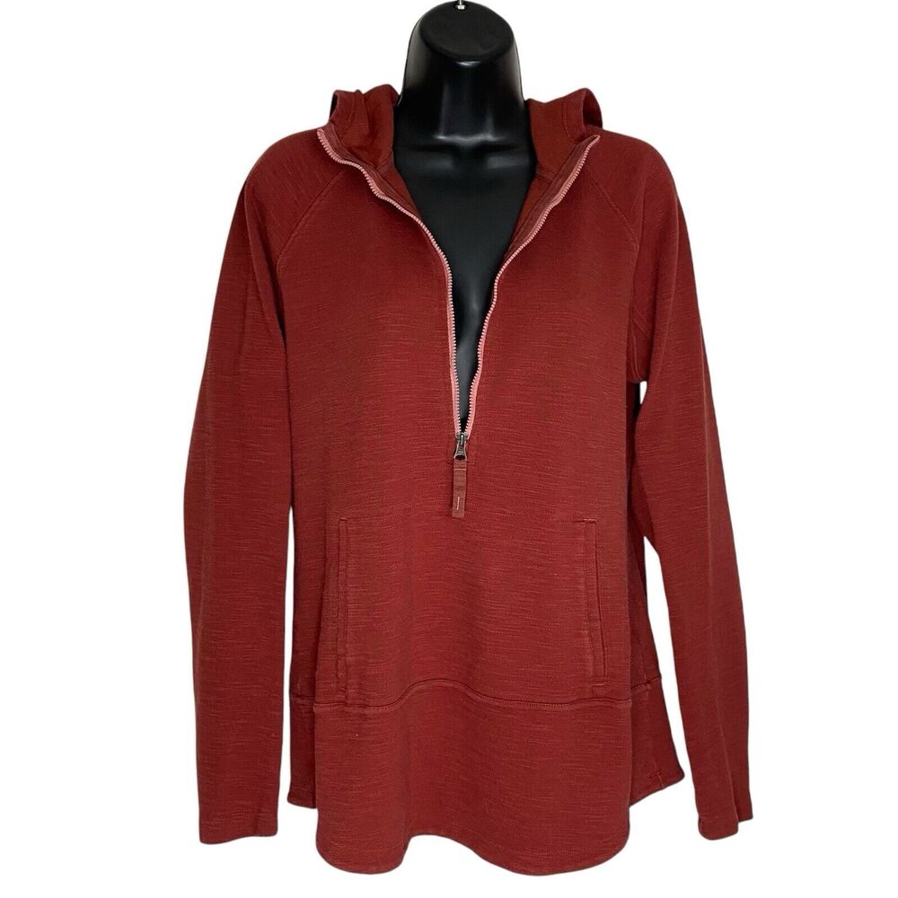 LL Bean Hoodie Womens M Red 1/2 Zip Sweatshirt Pullover Heathered Athleisure
